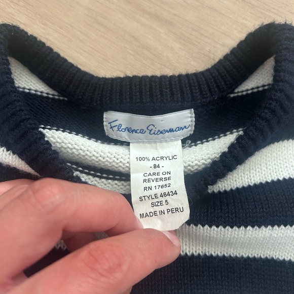 Florence Eiserman Striped Navy and White Kids Dress with Yellow Flower - Picture 5 of 6